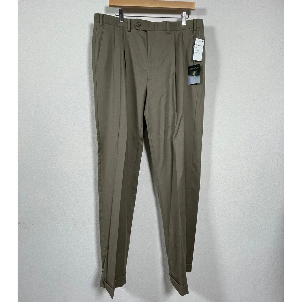 Lauren Ralph Lauren Suit Pants Mens 36x34‎ Tan NWT Pleated Ultraflex Trousers